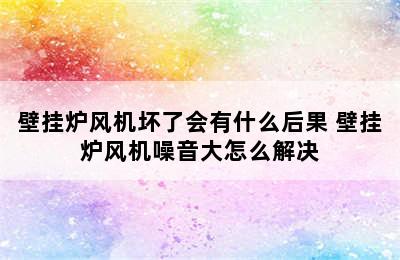 壁挂炉风机坏了会有什么后果 壁挂炉风机噪音大怎么解决